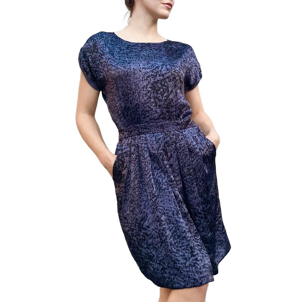 Rebecca Taylor Purple Silk Short Sleeve A-Line Midi Dress Size 4